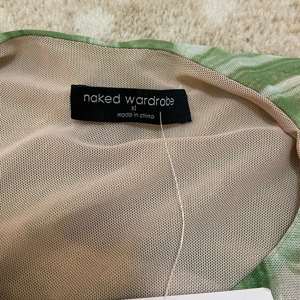 Naked Wardrobe NWT lime green white swirl cutout mini dress women’s size XL - Picture 6 of 6